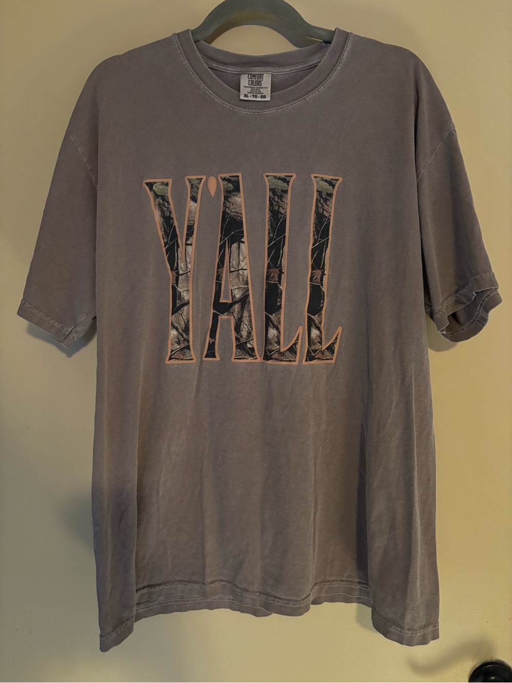 Comfort Colors YA'LL Short-Sleeve Tee - Faded Brown with Camo Print